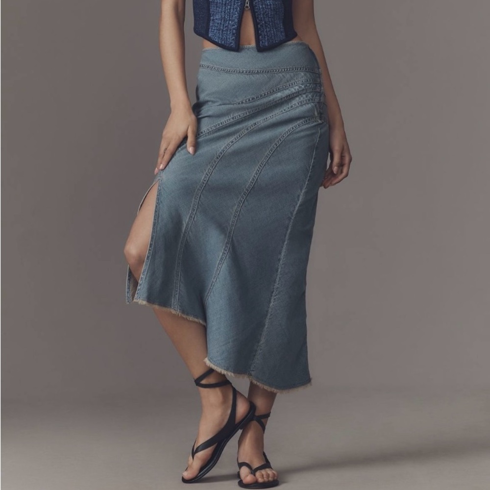 Pilcro Asymmetrical Seamed Denim Midi Skirt 12